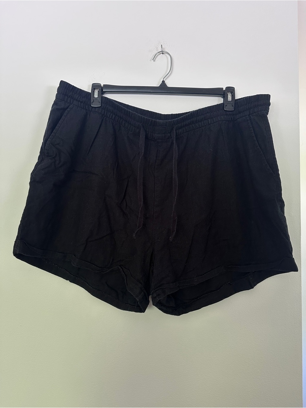 Linen-blend Black Drawstring Shorts